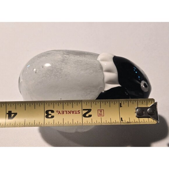 Glass Sheep Figurine Paperweight - Hand blown Black & White Decor - 3.5" Long - Picture 6 of 7